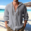 Men's Linen Hooded Shirt - Long Sleeve Button Cardigan Casual