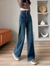 Womens High Waist Wide Leg Jeans Straight Fit Autumn Winter Pants