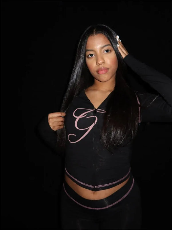 2025 Spring Women's 2 Piece Set Zipper Hoodie and Pants Streetwear