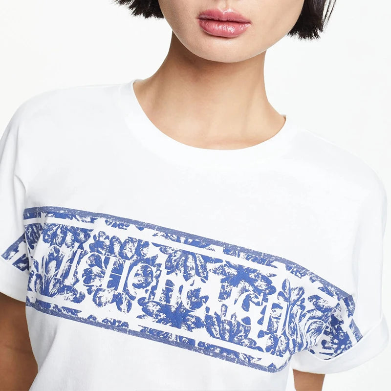 Women's Summer Cotton Tee O-Neck Letter Print Basic Top