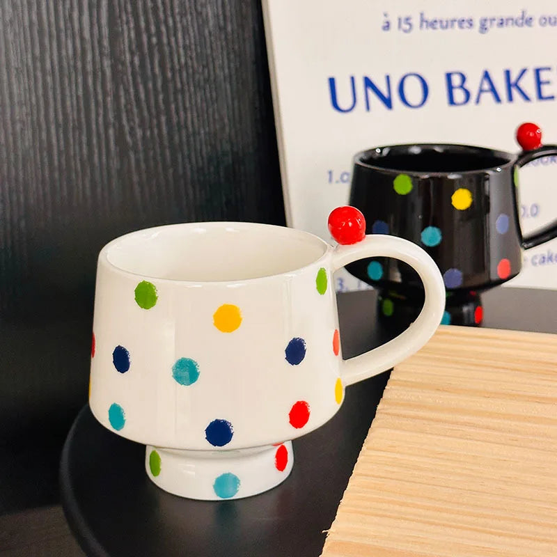 Hand-Drawn Polka Dot Ceramic Mug Retro