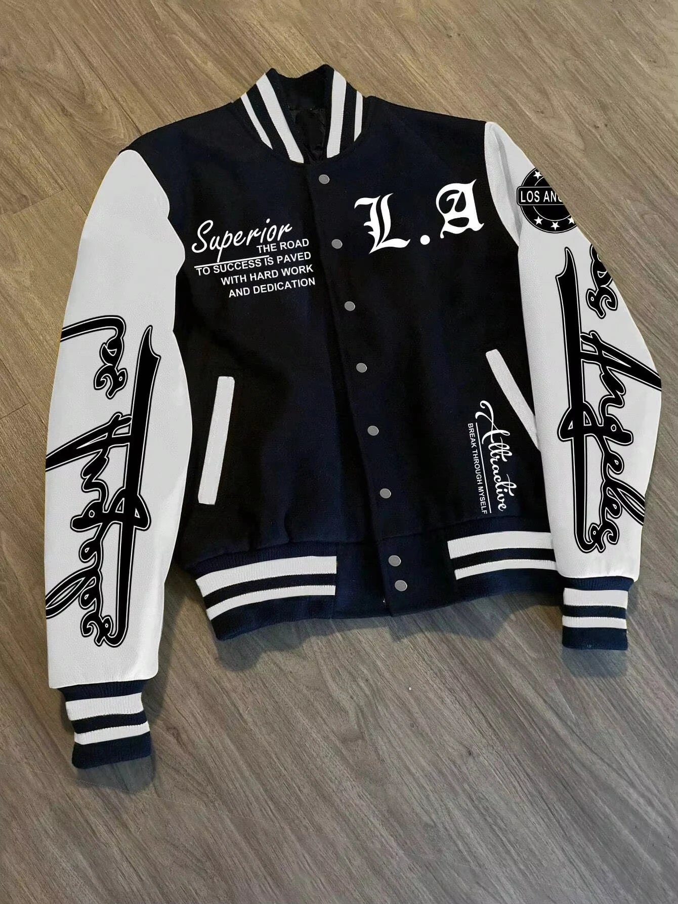 Men's Simple Print Baseball Jacket Casual Long Sleeve Streetwear