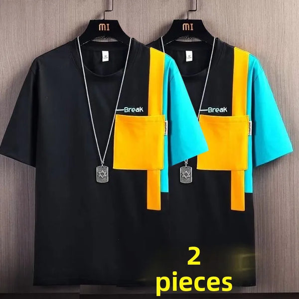 Mens Oversized T Shirt Cooling Fabric Colorblock Summer Breathable