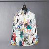 Silk Graffiti Shirt Men Long Sleeve Streetwear Nightclub Stage