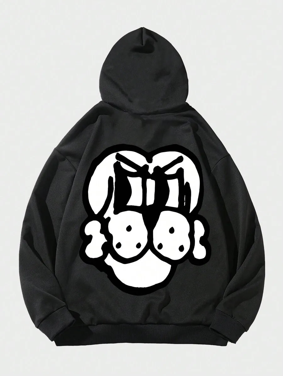 Dog Head Graffiti Print Oversized Hoodie