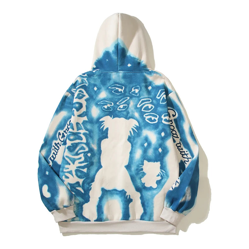 Men Vintage Tie-Dye Y2K Fleece Hoodie