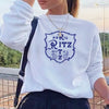 French Vintage White Sweatshirt Women Autumn Cozy Fleece Pullover