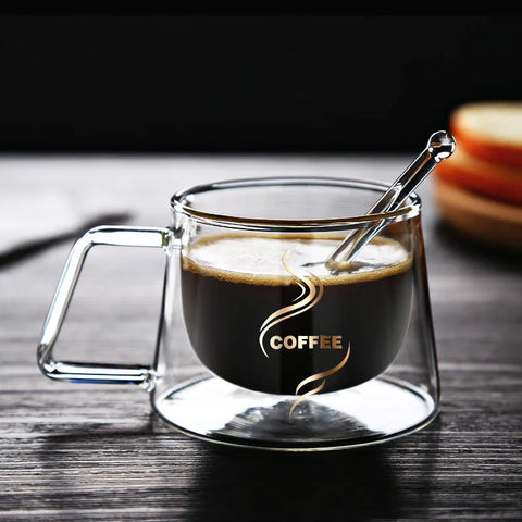 200ml Double Wall Glass Coffee Mug with Handle Transparent Heat-resistant Espresso Cup Breakfast
