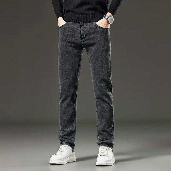 Mens Slim Straight Stretch Jeans Warm Winter Black Gray Pants