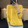 Womens Cotton Linen Sweater Color Block Crew Neck Lightweight Spring