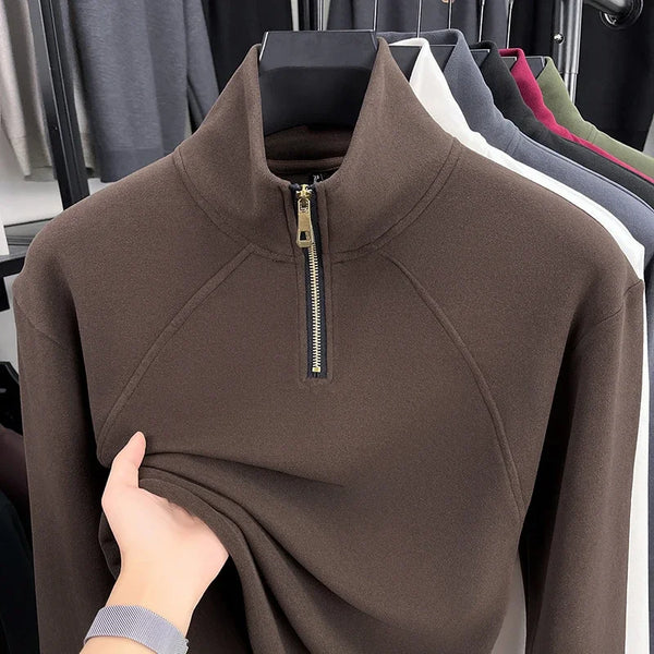 Men's Velvet Hoodie Long Sleeve High Collar Zipper T-