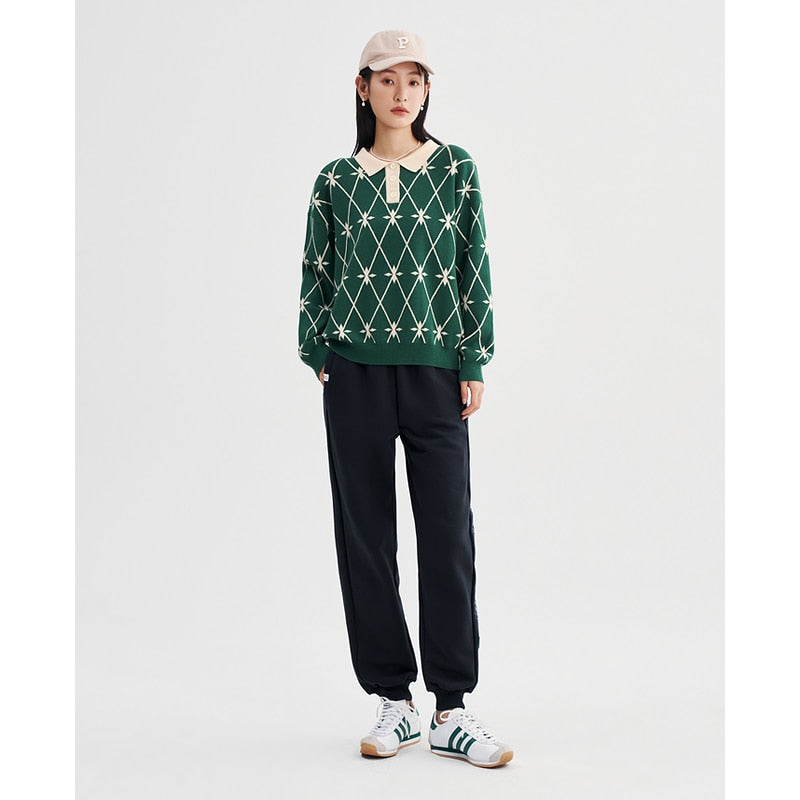 Sweaters woman Long Sleeves Polo Neck with Green Casual Chic Tops - xinnzy