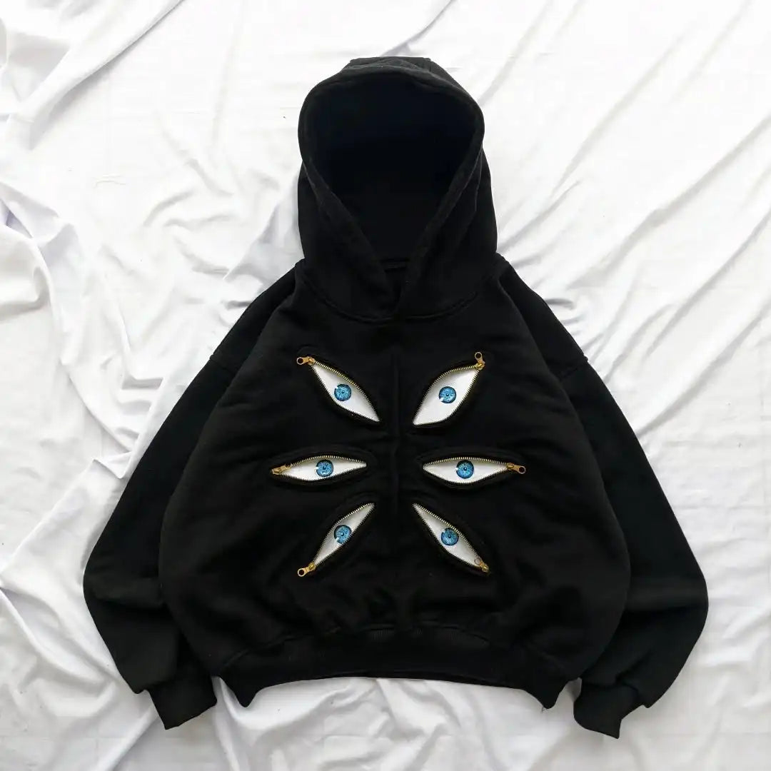 Men's Gothic Punk Patchwork Zipper Hoodie Retro Harajuku Sweatshirt