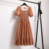 Spring Summer Elastic Waist Chiffon Dress Women Casual Pleated A-line