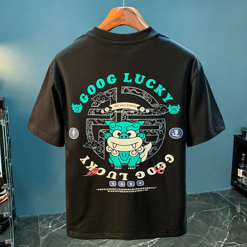 Men’s Summer Loose Print T-Shirt Round Neck Casual Short Sleeve Top