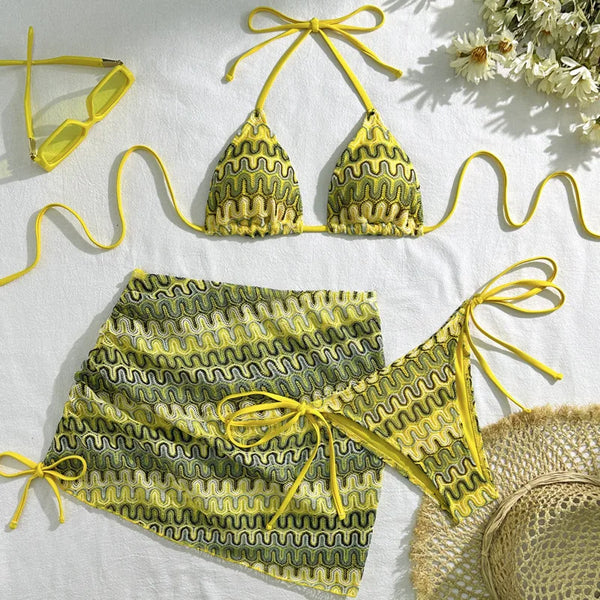 Womens Three Piece Bikini Set Brazilian Cover Up Swimsuit Beach 2026