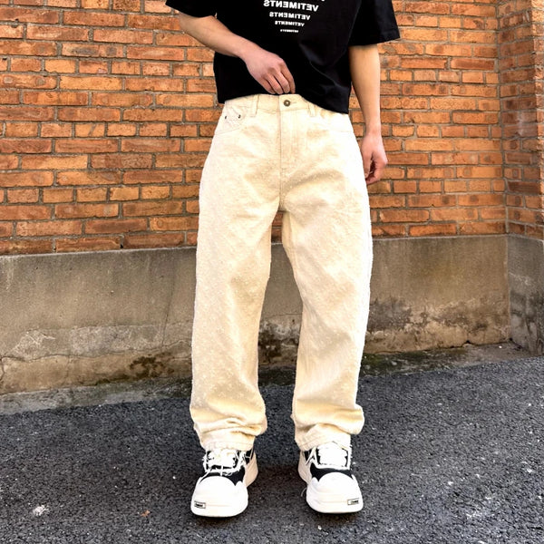 Men's Retro Washed Denim Jeans Hip-Hop Streetwear Loose Fit Pants