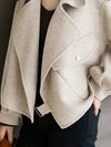 Khaki Bomber Jacket Women Wool Blend Belted Coat Fall Winter Warm