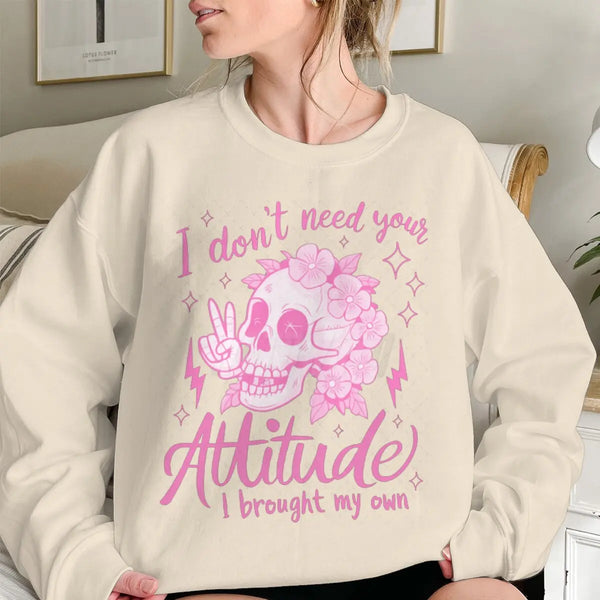 Funny Skeleton Hoodie Sarcastic ‘I Don’t Need Your Attitude’ Sweatshirt for Fall