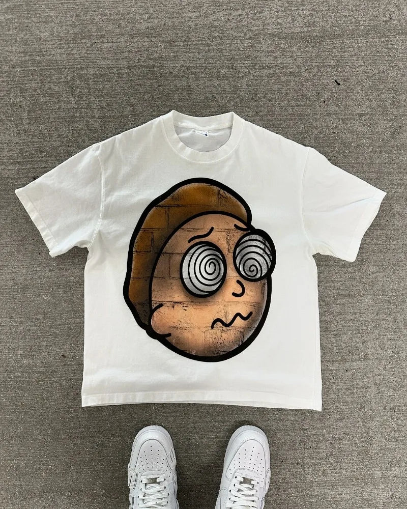 Men's Hip-Hop Cartoon Print Oversized T-Shirt Harajuku