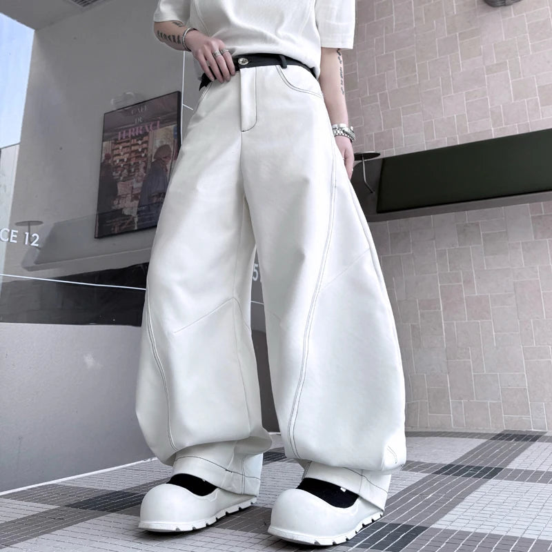 Men's Patchwork Jeans Summer Loose Wide Leg Contrast Stitch