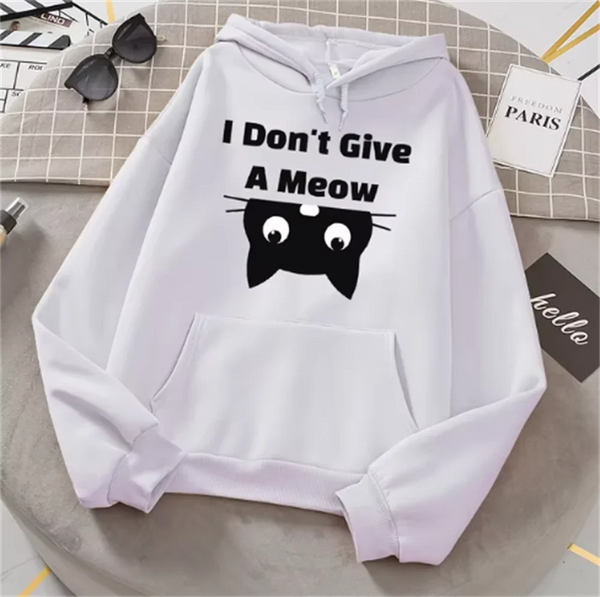 "I Don’t Give a Meow" Black Cat Hoodie Women Gothic