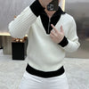 Men Color Block Quarter Zip Sweater Slim Fit Business Polo Pullover