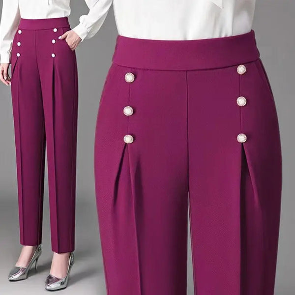 Womens High Waist Dress Pants Slim Fit Elastic Work Trousers Casual