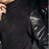 Mens Leather Panel Tshirt Long Sleeve Streetwear Slim Fit Top