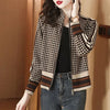 Plaid Patchwork Jacket Women Loose Fit Zipper Coat Spring Fall