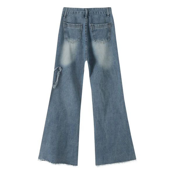 Womens Y2K Flare Jeans High Waist Wide Leg Retro Punk