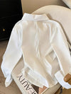 Asymmetric Polo Shirt Women Long Sleeve White Tunic Work Blouse