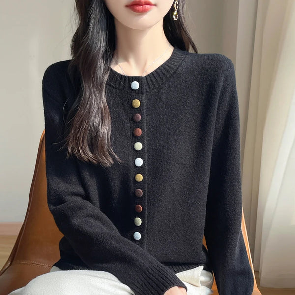 Womens Chunky Knit Cardigan Button Front Crew Neck Sweater Winter