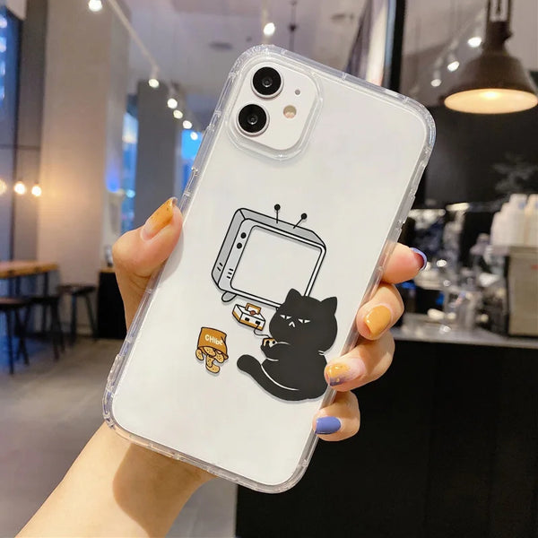 Transparent Cute Cat Phone Case For iPhone Shockproof Silicone Cover