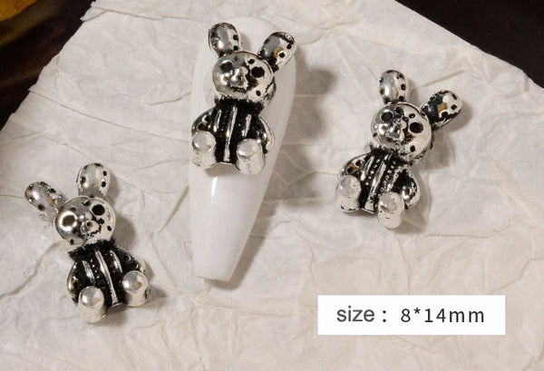 10pcs Retro Punk Nail Art Charm 3D Punk Silver Bows Heart Rabbit Dollar