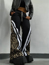Women's Stripe Patchwork Flare Pants 2025 Leopard Print Trend