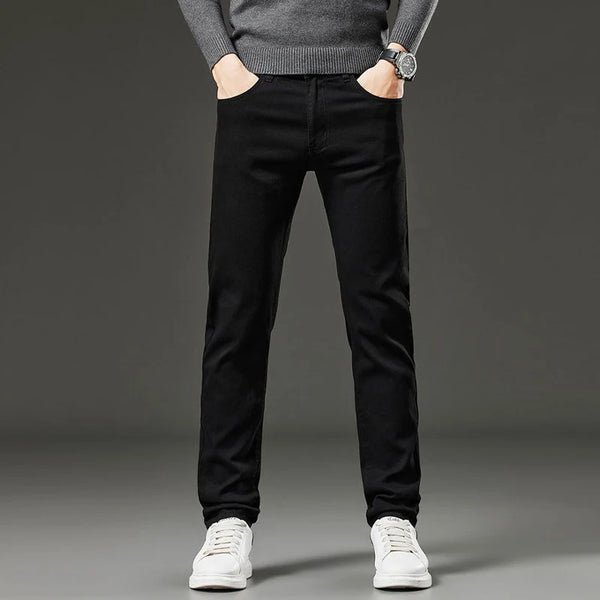 Mens Slim Straight Stretch Jeans Warm Winter Black Gray Pants