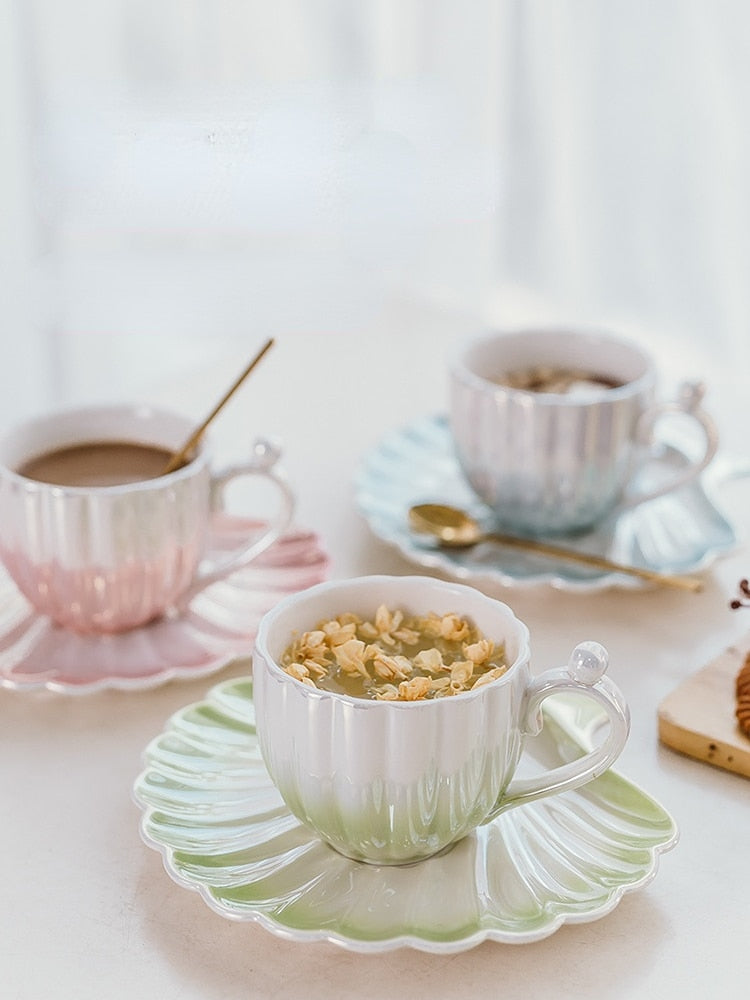 Mugs European Style Exquisite Girl Ceramic Coffee Cup Set Pearl