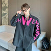 Mens Shoulder Pad Shirt Graffiti Letter Square Collar Long Sleeve