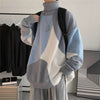 Mens Harajuku Patchwork Turtleneck Oversized Knit Sweater Streetwear