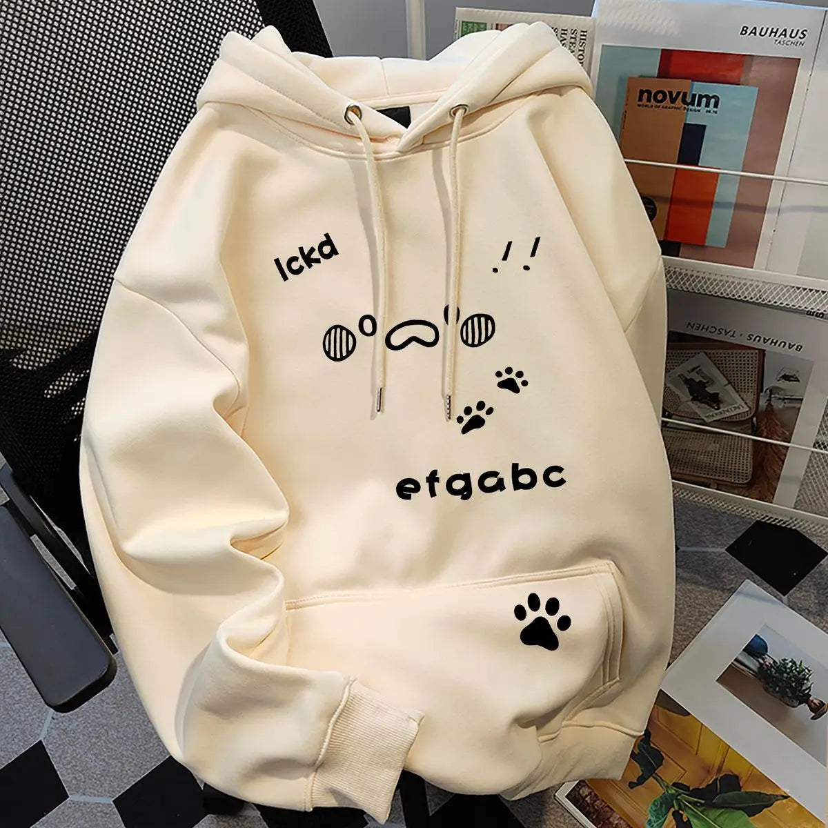 Women's Playful Paw Print and Face Graphic Hoodie