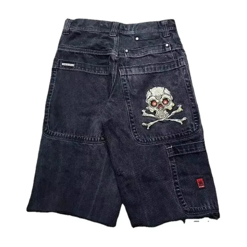 American Hip-Hop Retro Embroidery Denim Shorts Men Y2K Gothic