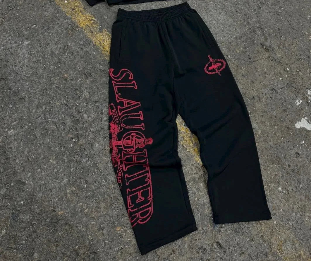 Trendy Gothic Letter Print Hoodie & Pants Set Y2K Streetwear Style