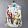 Silk Graffiti Shirt Men Long Sleeve Streetwear Nightclub Stage