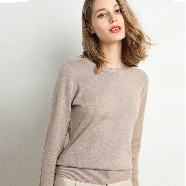 Womens Cashmere Blend Sweater Slim Fit O Neck Knit Pullover Plus Size