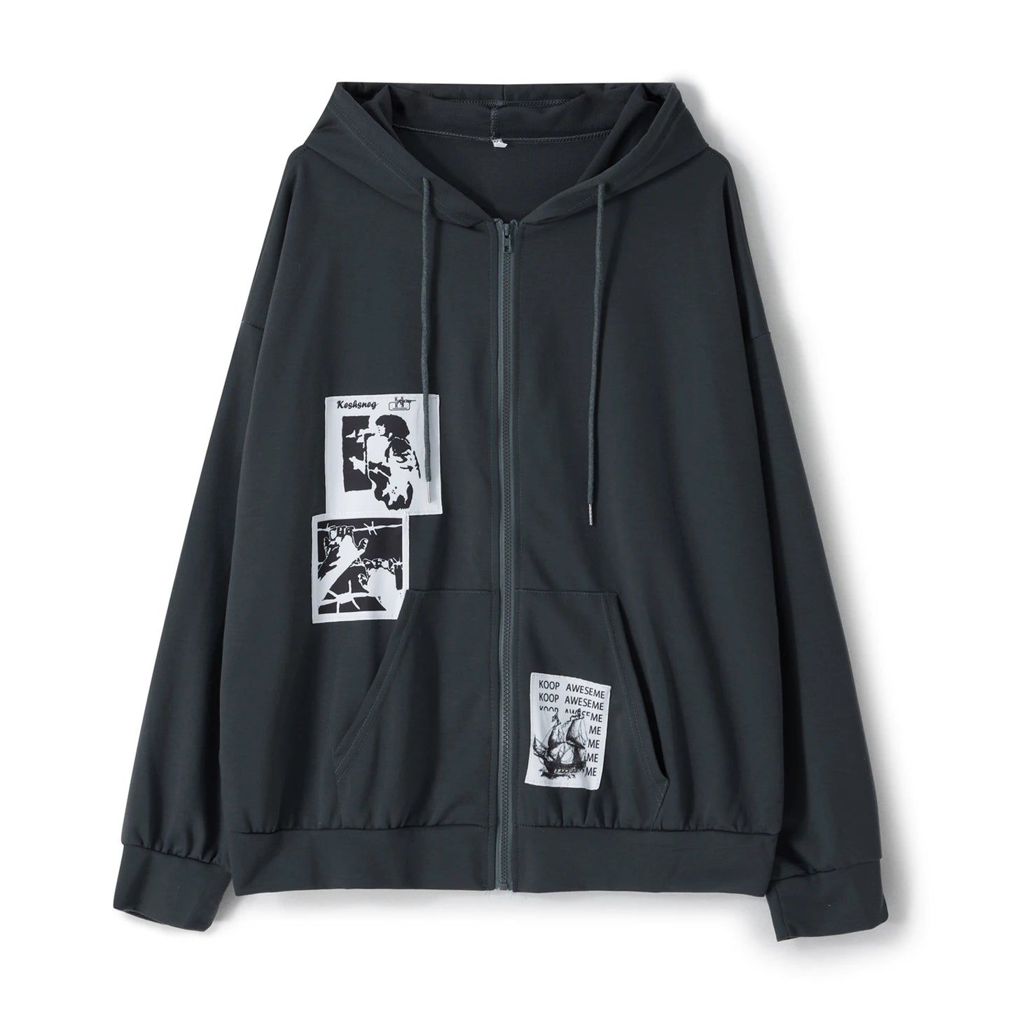 Women’s Gothic Graffiti Print Zip Up Hoodie Dark Academia Jacket