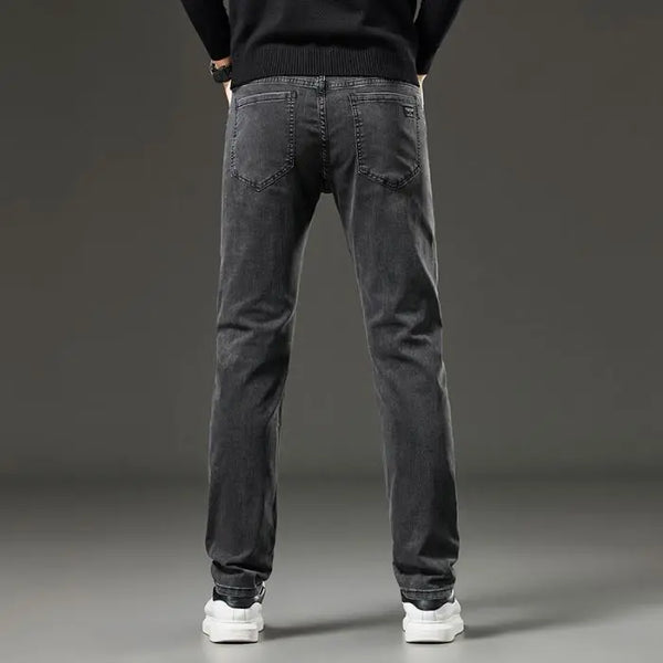 Mens Slim Straight Stretch Jeans Warm Winter Black Gray Pants