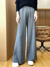Womens Merino Wool Pants Flared Knit Trousers Elastic Waist Office