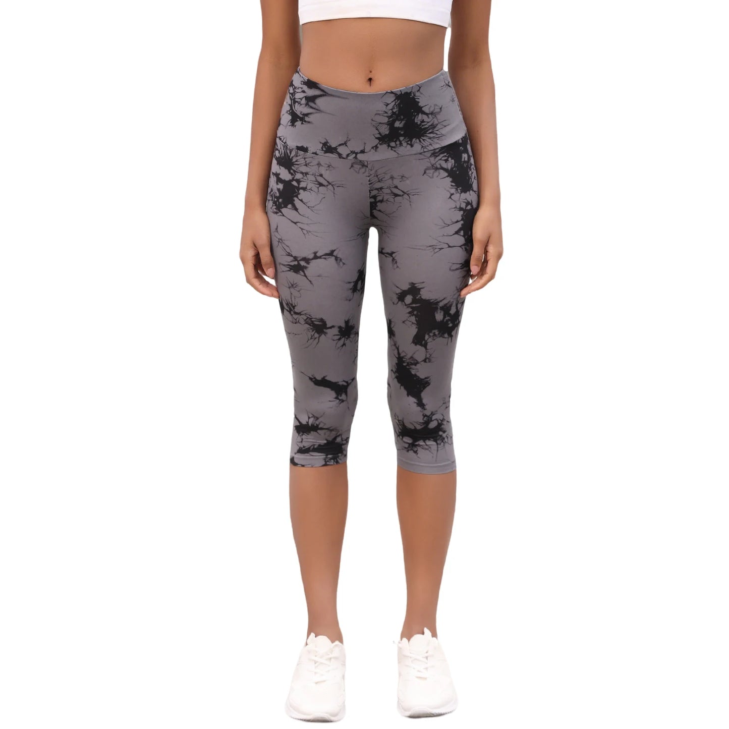 Women’s High Waisted Tie Dye Yoga Capri Pants Soft Athletic Leggings