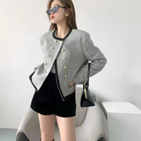 Gray Asymmetric Blazer Women Wool Blend Short Jacket Spring 2025